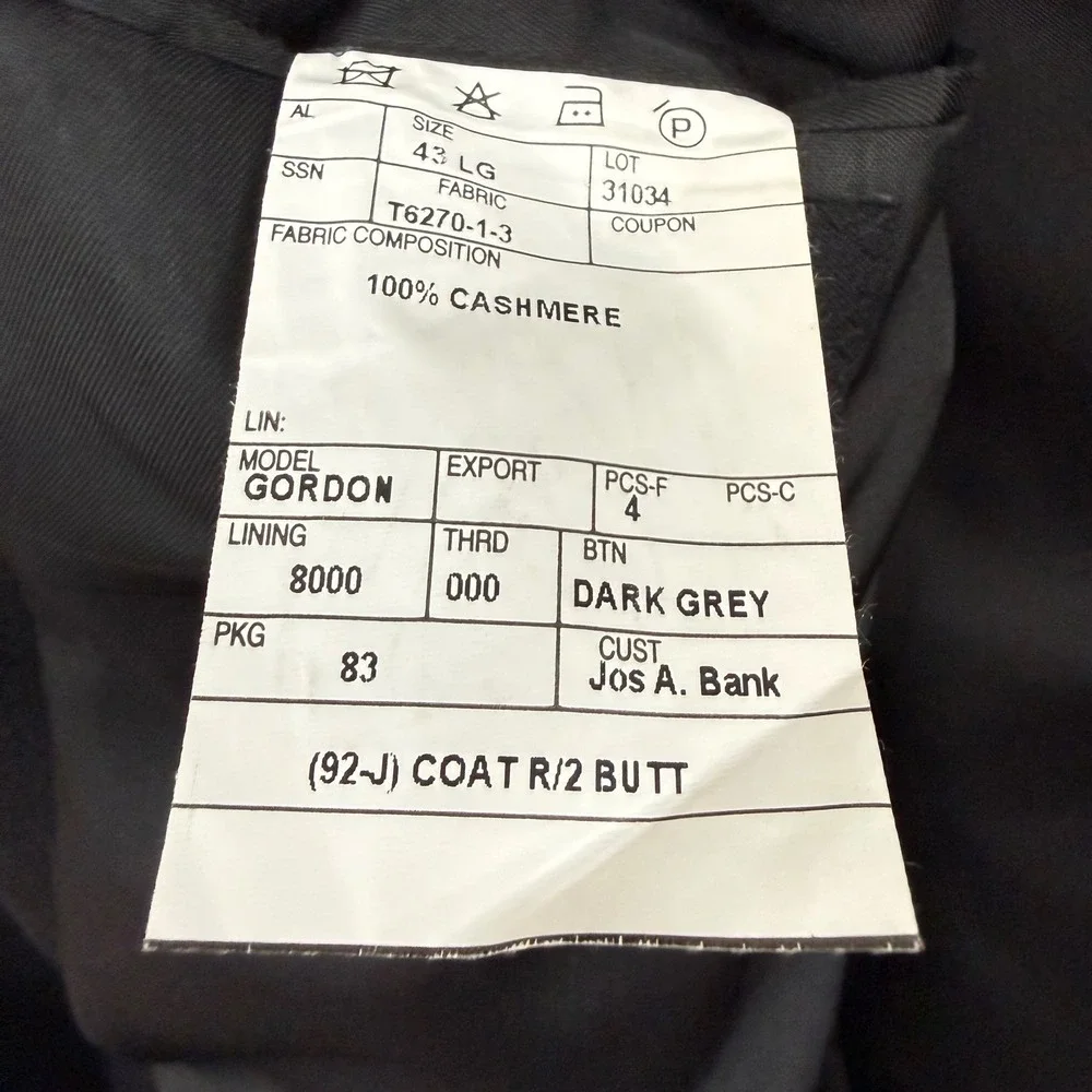 Jos A Bank 100% Cashmere Black Gordon Blazer Sport Coat Jacket Two Button 43L